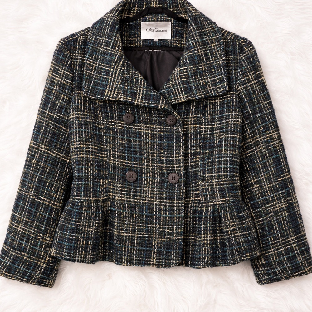 Oleg Cassini Women's Plaid Tweed - Black and Blue 1X